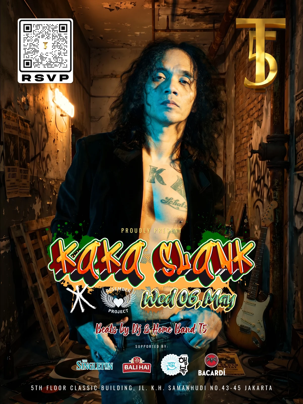 Kaka Slank live performance poster Terminal 5 Jakarta 06 May 2026 - supported by Bacardi The Singleton Bali Hai Happy Soju - bar live music Jakarta Pusat